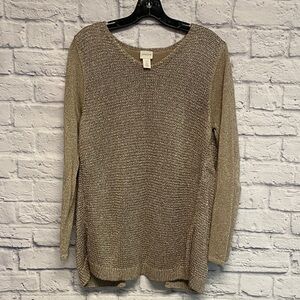 Chico's Shimmery Gold Layered Look Knit Sweater Size L